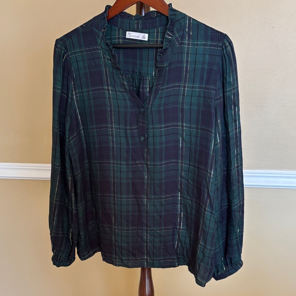89th & Madison Green Plaid Blouse